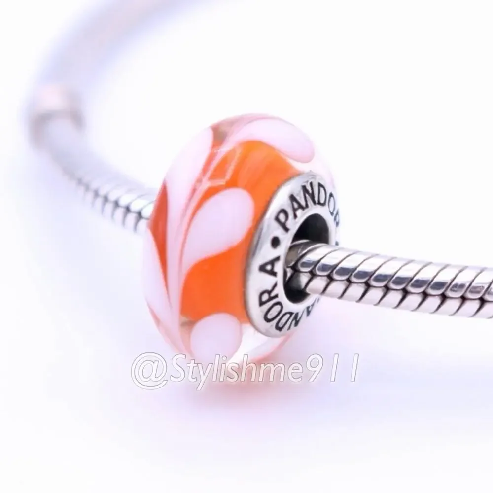Authentic PANDORA Retired Orange Swirls Glass Charm